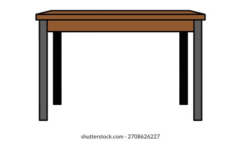 Una ilustración minimalista de una mesa de madera rectangular con una parte superior marrón y cuatro patas de metal gris oscuro o negro, perfecto para conceptos de muebles de oficina o hogar.