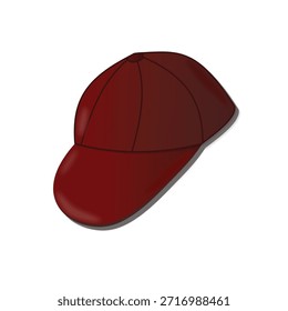 Ilustração minimalista de um boné de beisebol vermelho com sombreamento suave e sombra suave, isolado em um fundo branco limpo, adequado para conceitos de moda, design de vestuário e uso gráfico.