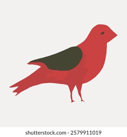 Minimalist illustration of a red bird with a dark wing. Simple design, redvsilhouette, dark wing accent. Modern art, red bird, dark wing. Vintage bird illustration vector.