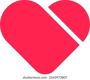 Minimalist illustration of a red split heart symbolizing a broken heart or the end of a relationship, conveying feelings of sadness and heartbreak