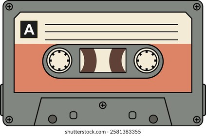 Minimalist illustration of a retro cassette tape.