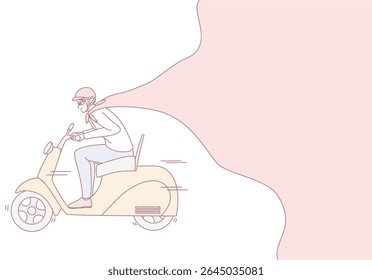 A minimalist illustration of a rider on a scooter, scarf flowing in the wind, evoking freedom and adventure.