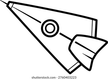 A minimalist illustration of a rocket ship soaring through space with a circular window and fins