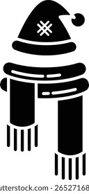 A minimalist illustration of a Santa hat and a cozy scarf, perfect for winter holiday themes vector icon glyph style.