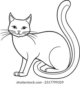 A Minimalist Illustration Of A Seated Cat Outlined In Dark Lines Against A Neutral Background