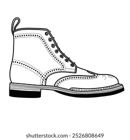 Ilustración minimalista de zapatos de vestir semi-formales o formales con botas clásicas tipo brogue con lineart negro y fondo blanco