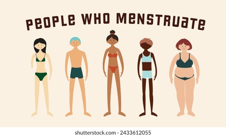 Minimalist Illustration Set with No Outlines -- Racially Diverse People who Menstruate Including an Amputee and Trans Individuals