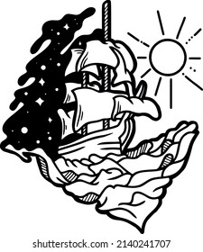 minimalist illustration of a ship in black and white line art style for your needs
