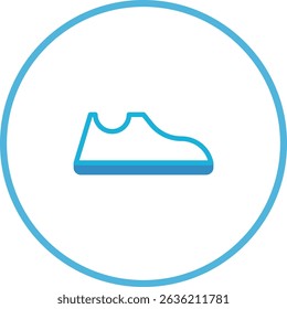 Minimalist illustration of a shoe icon inside a blue circle on white backdrop
