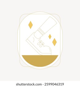 Minimalist illustration of a shoe and sock in yellow and white. Geometric shapes surround the shoe. Simple, modern design with clean lines and abstract elements. Minimal illustration vector.