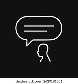 A minimalist illustration showcasing a person with a thought bubble suggesting ideas brainstorming or communication on a dark background