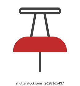 Ilustración minimalista que muestra un diseño estilizado de pin con un color rojo vibrante