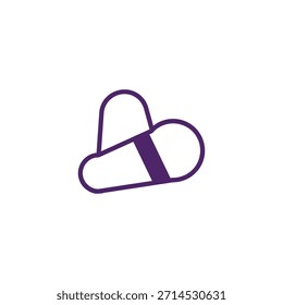 Una ilustración minimalista que muestra una forma de cápsula única y abstracta con bordes suaves y redondeados y líneas limpias. Representado en un llamativo color púrpura, este icono transmite sofisticación y modernidad,