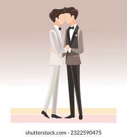 Minimalist Illustration Sihouette of Two Gay Grooms Caressing Each Other Gay Wedding LGBT Wedding