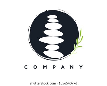 Minimalist illustration silhouette logo design rock balance in circle.