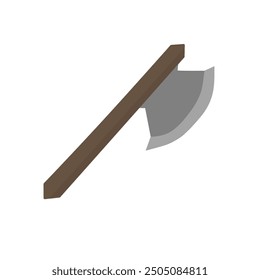 Ilustración minimalista de un hacha simple con un mango de madera y una hoja de metal afilada. Ideal para proyectos de diseño relacionados con herramientas, carpintería o actividades al aire libre.