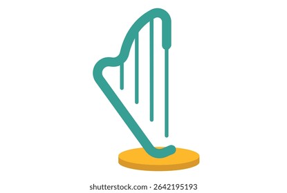 Minimalist Illustration of a Simplified Harp on a Yellow Base