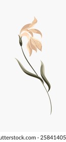 Minimalist illustration of a single flower with delicate petals and slender stem. The flower's soft hues and elegant design create a calming aesthetic. Vector isolated on white.