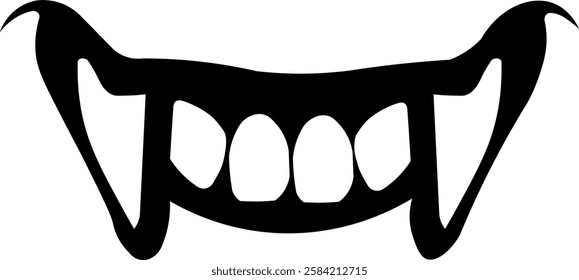 Minimalist illustration of a smiling vampire fanged mouth