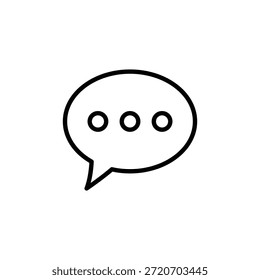 Una ilustración minimalista de una burbuja de discurso con tres puntos, que representa una pausa en la conversación o un pensamiento que se expresa. El diseño sencillo en blanco y negro lo hace versátil para diversas aplicaciones digitales.