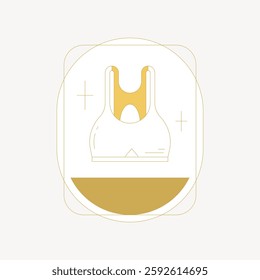 Minimalist illustration of a sports bra. Simple sports bra design in gold. Modern sports bra icon. Stylish sports bra graphic in a sleek style. Isolated vector illustration.