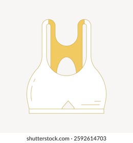 Minimalist illustration of a sports bra. Simple sports bra design in white and yellow. Sports bra with clean lines and modern style. Athletic wear focus. Isolated vector illustration.