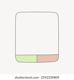 Minimalist illustration of a square with rounded corners, featuring a simple, clean design. The bottom section is divided into two pastel colors: green and pink. Frame vector with copy space.