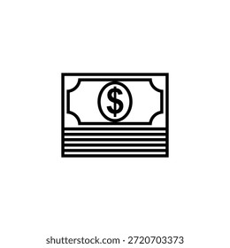 Eine minimalistische Illustration eines Stapels schwarz-weißer Dollarscheine, die Finanzen, Wohlstand und Handel repräsentieren.