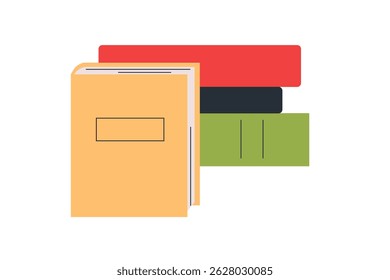 Minimalist illustration of stacked books in warm colors, ideal for education banners, reading apps, library posters, study guides, or learning websites.