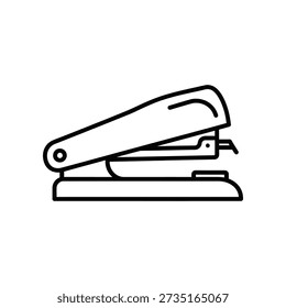 Minimalist illustration of a stapler, outlined in black on a white background, emphasizing simplicity and clarity.