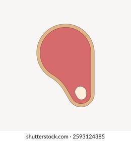 Minimalist illustration of a steak. Simple steak design with a bone. Steak graphic in red and beige. Clean steak art with a modern look. Isolated vector illustration.