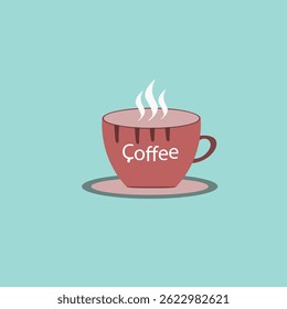 Minimalist illustration of a steaming hot coffee cup on a saucer, perfect for café branding, breakfast menus, coffee shop promotions, or cozy morning-themed designs.