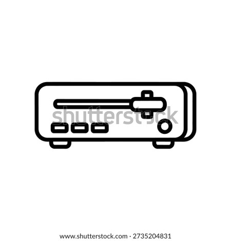 Minimalist illustration of a stereo system with sleek design and simple controls.