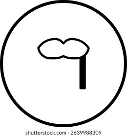 Minimalist illustration: stylized lips with a stick, enclosed in a circular frame