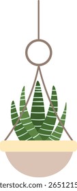 Minimalist illustration of a succulent plant with striped leaves in a hanging pot. The design features a simple, modern aesthetic perfect for home decor inspiration