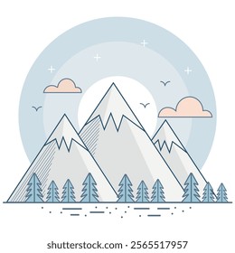 Minimalist Illustration of Sunrise over Rolling Hills with Soft Gradients