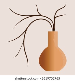 Minimalist illustration of a terracotta vase holding dry branches, styled with neutral tones for a modern and aesthetic interior decor theme.