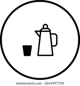 Minimalist Illustration of a Thermos and Cup within a Circular Frame for Hot Drinks