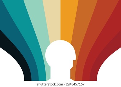 Minimalist Illustration with Thinking, Creativity, Individuality Concept, 10 Rays of Retro Color