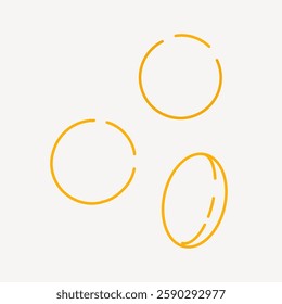 Minimalist illustration of three yellow circles on a white background. Simple design with three circles, each with a broken line pattern. Modern art style. Doodle shape vector.