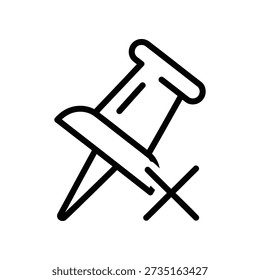 Minimalist illustration of a thumbtack with sharp point, isolated on white, ideal for office and stationery themes.