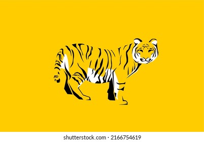 Minimalist Illustration Tiger Isolated Yellow Background