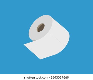 A minimalist illustration of a toilet paper roll against a vibrant blue backdrop.  Perfect for hygiene, cleanliness, or bathroomrelated designs.