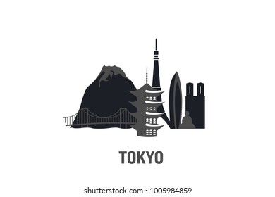 Minimalist illustration of Tokyo principal buildings. Flat vector design.	