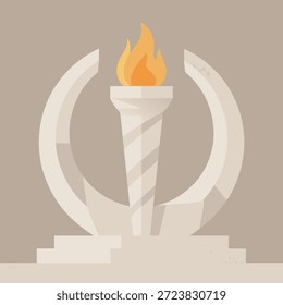 Uma ilustração minimalista de uma tocha realizada dentro de um monumento circular, simbolizando liberdade e progresso.