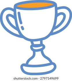 A minimalist illustration of a trophy, featuring a blue outline and a vibrant orange fill at the top, symbolizing achievement and success.