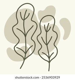 Minimalist illustration of two abstract leaf shapes with a soft background.
