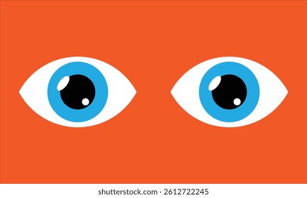 Minimalist illustration of two blue cartoon eyes on a vibrant orange background. Great for visual identity, pop art, design concepts, and attention-focused graphics.
