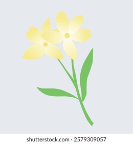 Minimalist illustration of two bright yellow flowers with soft petals and dark yellow pistils