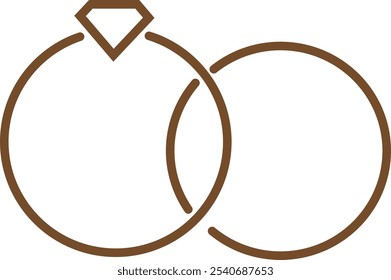 Minimalist illustration of two brown wedding rings, one with a simple diamond decoration. This love, commitment and marriage symbol vector image is suitable for wedding, engagement or jewelry related 